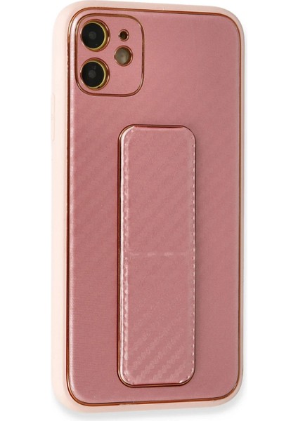 Newface iPhone 12 Kılıf Coco Karbon Standlı Kapak - Pembe