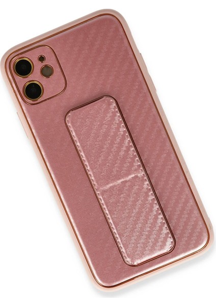 Newface iPhone 12 Kılıf Coco Karbon Standlı Kapak - Pembe