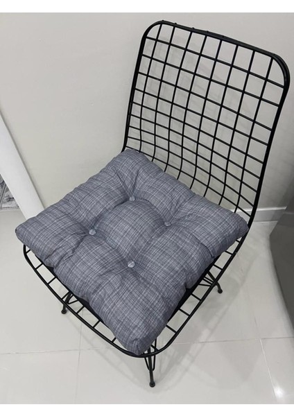Elite Dekoratif Pofidik Gri Sandalye Minderi Düğmeli Bağcıklı 40X40CM 1 Adet