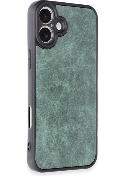 Newface iPhone 16 Plus Kılıf Aras Deri Kapak - Koyu Yeşil
