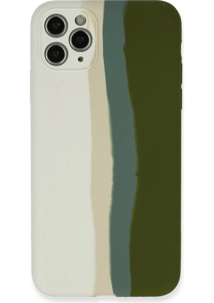 Newface iPhone 11 Pro Kılıf Ebruli Lansman Silikon - Beyaz-Yeşil
