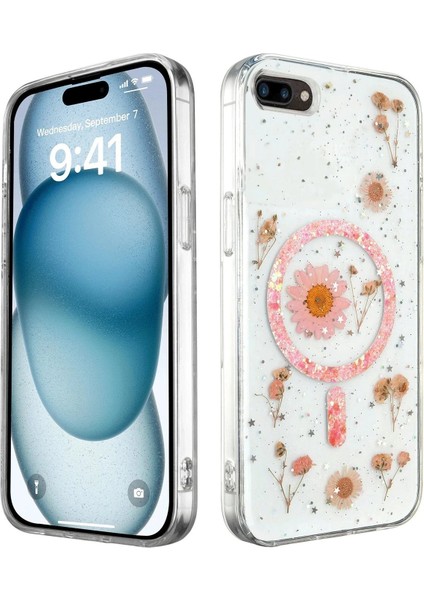 Newface iPhone 7 Plus Kılıf Daisy Simli Magsafe Kapak - Pembe