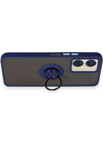 Newface Vivo Y16 Kılıf Montreal Yüzüklü Silikon Kapak - Lacivert modelleri