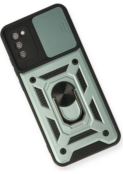 Newface Samsung Galaxy A03S Kılıf Pars Lens Yüzüklü Silikon - Yeşil