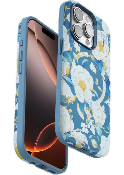 Onegif iPhone 15 Pro Flower Series Magsafe Kapak - Mavi