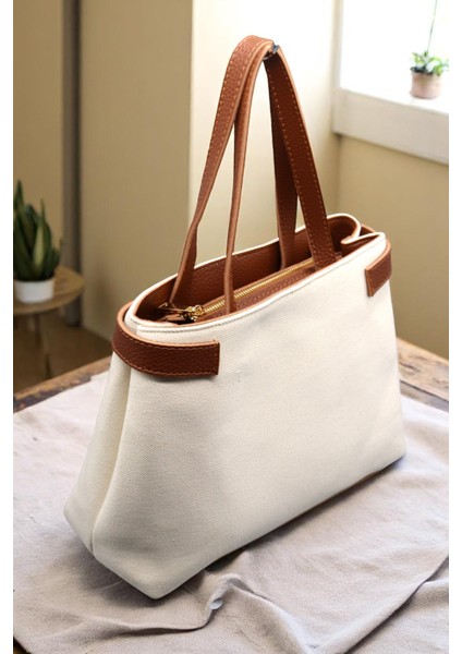 Kadın Keten Dokuma Vizon Tote Bag. El ve Omuz Çantası. RY425 fırsatları