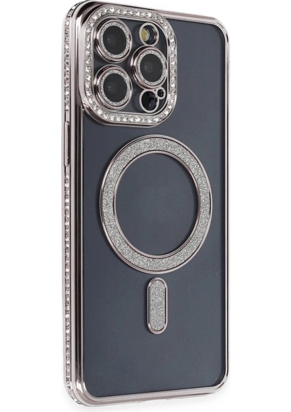 Newface iPhone 14 Pro Kılıf Joke Simli Magneticsafe Kılıf - Gri