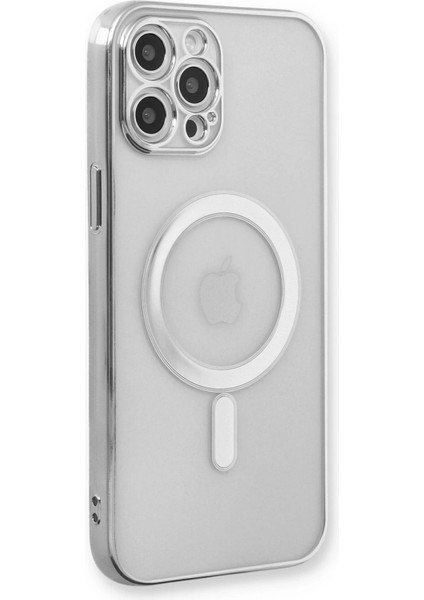 Newface iPhone 12 Pro Max Kılıf Magneticsafe Lazer Silikon - Gümüş