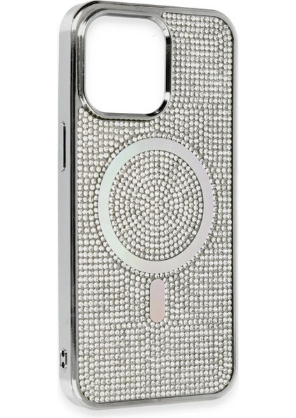 Newface iPhone 15 Pro Kılıf Diamond Magsafe Kapak - Gümüş