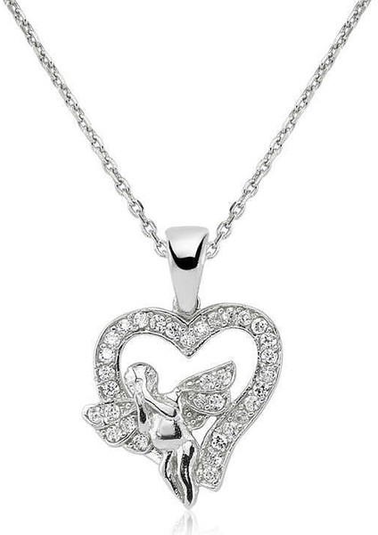 Gümüş Melek Kalp Bayan Kolye