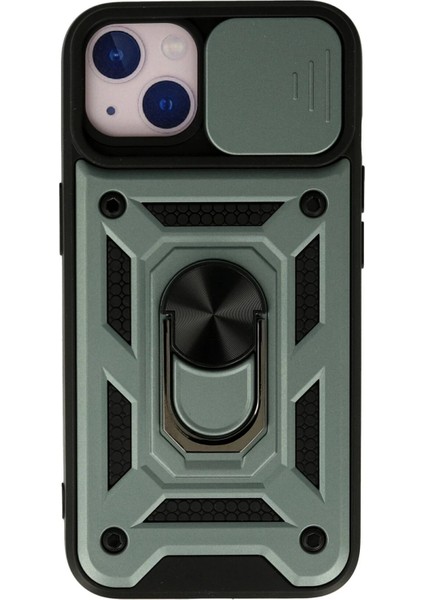 Newface iPhone 13 Kılıf Pars Lens Yüzüklü Silikon - Yeşil