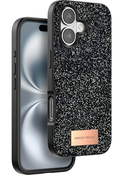 Onegif iPhone 16 Plus Bright Simli Kapak - Siyah