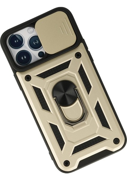 Newface iPhone 13 Pro Max Kılıf Pars Lens Yüzüklü Silikon - Gold