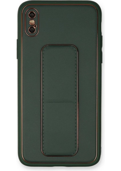 Newface iPhone Xs Max Kılıf Coco Deri Standlı Kapak - Yeşil