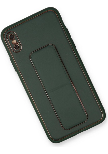 Newface iPhone Xs Max Kılıf Coco Deri Standlı Kapak - Yeşil