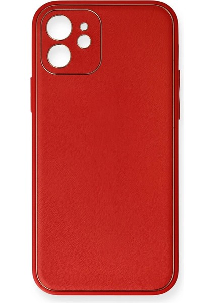 Newface iPhone 12 Kılıf Coco Deri Silikon Kapak - Kırmızı