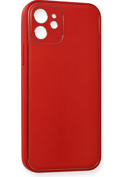Newface iPhone 12 Kılıf Coco Deri Silikon Kapak - Kırmızı
