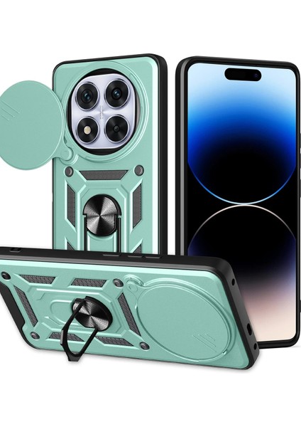 Newface Xiaomi Redmi Note 14 Pro Plus Kılıf Pars Lens Yüzüklü Silikon - Yeşil