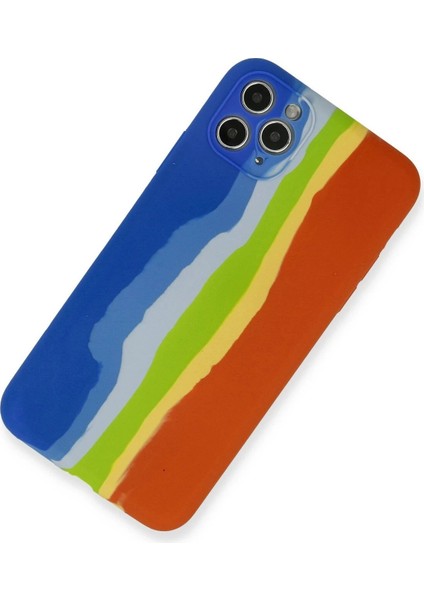 Newface iPhone 11 Pro Kılıf Ebruli Lansman Silikon - Mavi-Turuncu