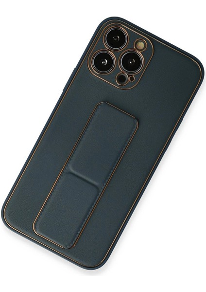 Newface iPhone 13 Pro Kılıf Coco Deri Standlı Kapak - Mavi