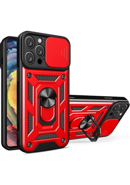 Newface iPhone 16 Pro Kılıf Pars Lens Yüzüklü Silikon - Kırmızı