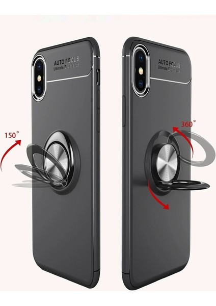 Newface iPhone Xs Max Kılıf Range Yüzüklü Silikon - Siyah-Mavi