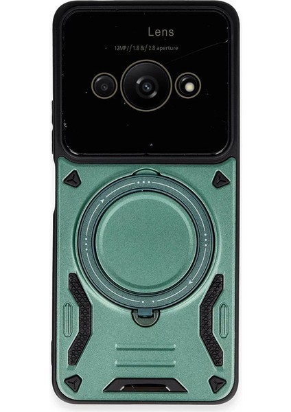 Newface Xiaomi Poco C61 Kılıf Joy Lens Standlı Kapak - Koyu Yeşil