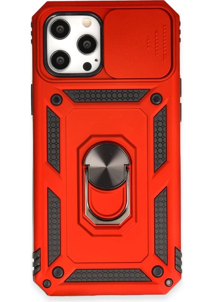Newface iPhone 12 Pro Max Kılıf Pars Lens Yüzüklü Silikon - Kırmızı