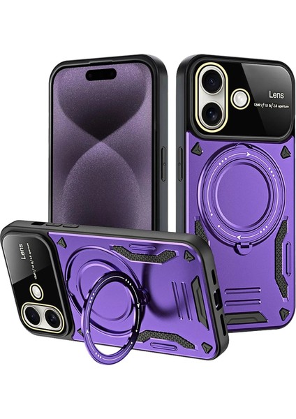 Newface iPhone 16 Kılıf Joy Lens Standlı Kapak - Mor