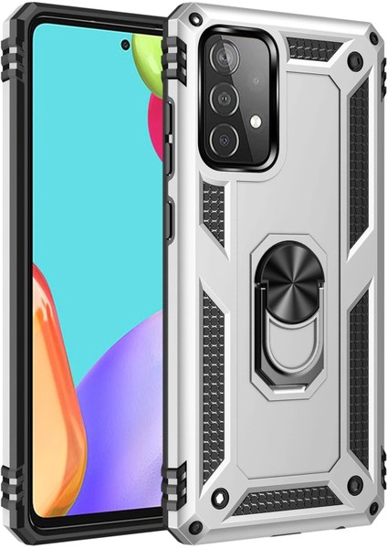 Newface Samsung Galaxy A52 Kılıf Sofya Yüzüklü Silikon Kapak - Gümüş