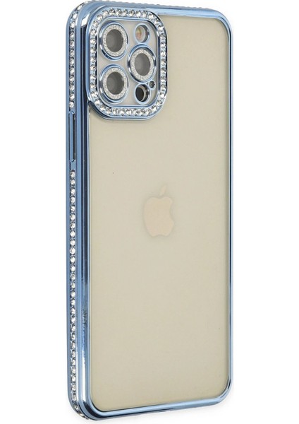 Newface iPhone 12 Pro Kılıf Joke Taşlı Silikon - Mavi