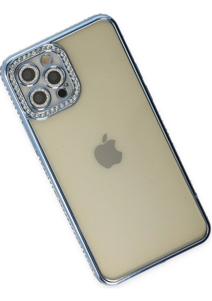 Newface iPhone 12 Pro Kılıf Joke Taşlı Silikon - Mavi modelleri