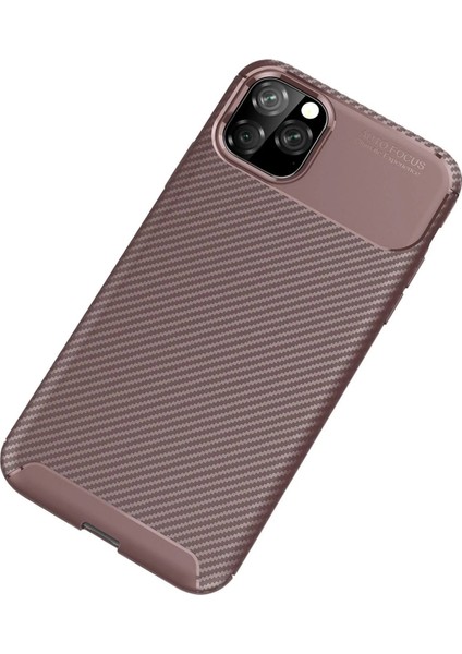 Newface iPhone 11 Pro Max Kılıf Auto Focus Karbon Kapak - Kahverengi