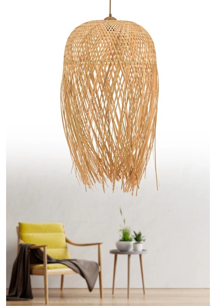 Istanbul Avize Saçaklı Rattan 50 cm Eskitme Tesisatlı Avize Bambu,iskandinav,bohem,modern Aydınlatma