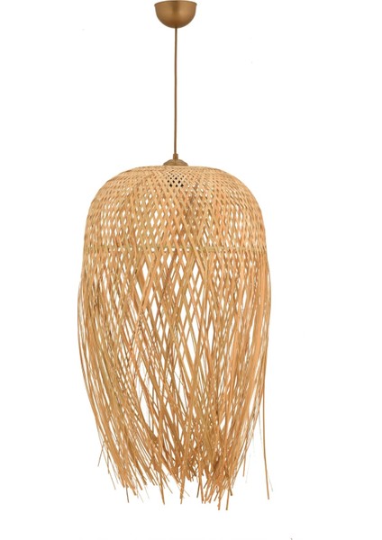 Istanbul Avize Saçaklı Rattan 50 cm Eskitme Tesisatlı Avize Bambu,iskandinav,bohem,modern Aydınlatma