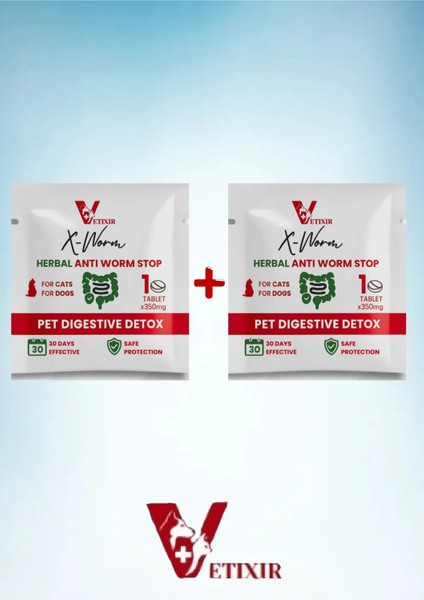 Bitkisel Kedi ve Köpek Parazit Tableti X-Worm Herbal Anti-Worm 2 Adet Tablet