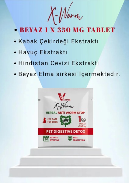 Bitkisel Kedi ve Köpek Parazit Tableti X-Worm Herbal Anti-Worm 2 Adet Tablet