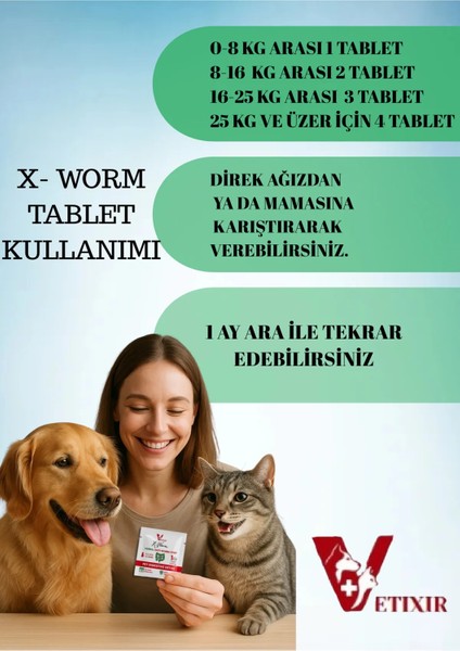 Bitkisel Kedi ve Köpek Parazit Tableti X-Worm Herbal Anti-Worm 2 Adet Tablet