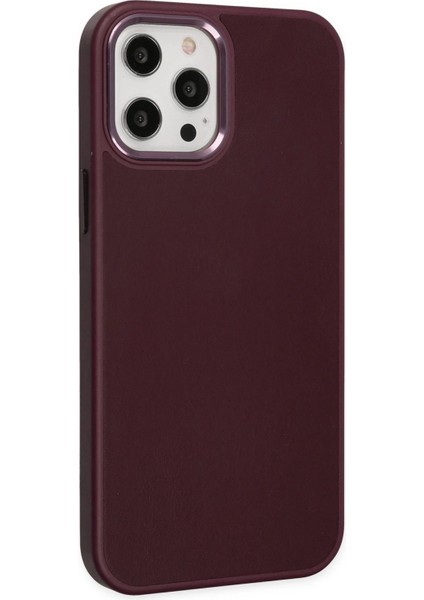 Newface iPhone 12 Pro Max Kılıf Asya Deri Silikon - Mürdüm