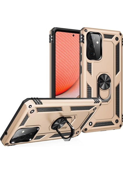 Newface Samsung Galaxy A72 Kılıf Sofya Yüzüklü Silikon Kapak - Gold