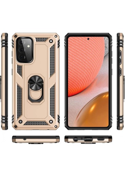 Newface Samsung Galaxy A72 Kılıf Sofya Yüzüklü Silikon Kapak - Gold