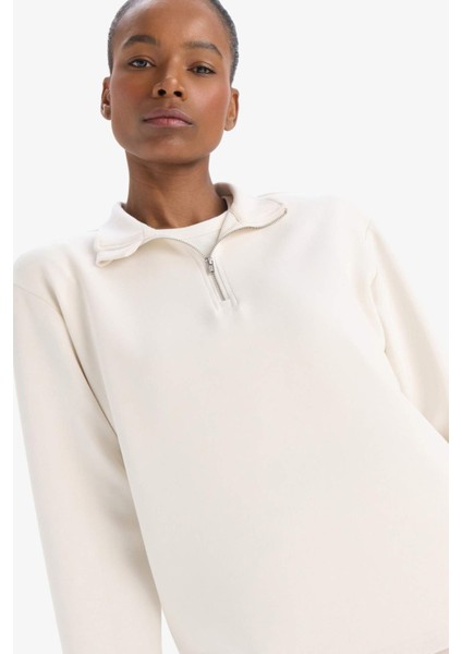 fit Oversize Geniş Kalıp Yarım Fermuarlı Modal Sporcu SWEATSHIRT D7126AX25SP indirimleri
