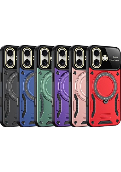 Newface iPhone 16 Kılıf Joy Lens Standlı Kapak - Koyu Yeşil