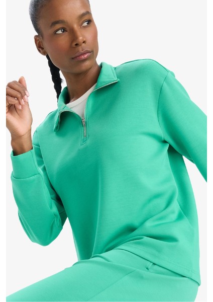 fit Oversize Geniş Kalıp Yarım Fermuarlı Modal Sporcu SWEATSHIRT D7126AX25SP