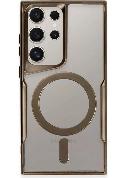 Newface Samsung Galaxy S24 Ultra Kılıf Boyi Magsafe Silikon Kapak - Kahverengi