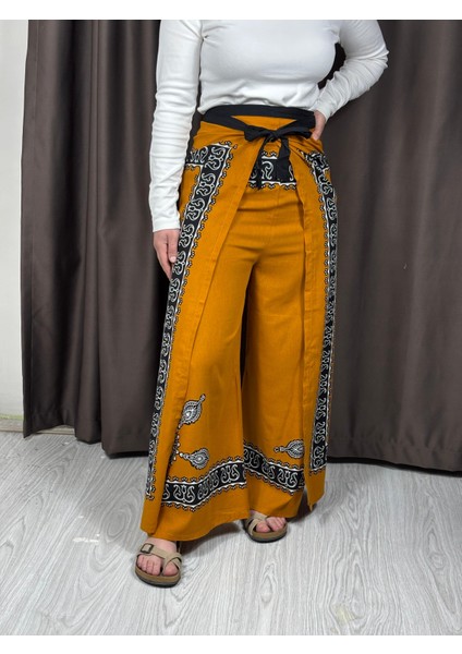 Etnik Desenli Bağlamalı Bulmaca Pantolon