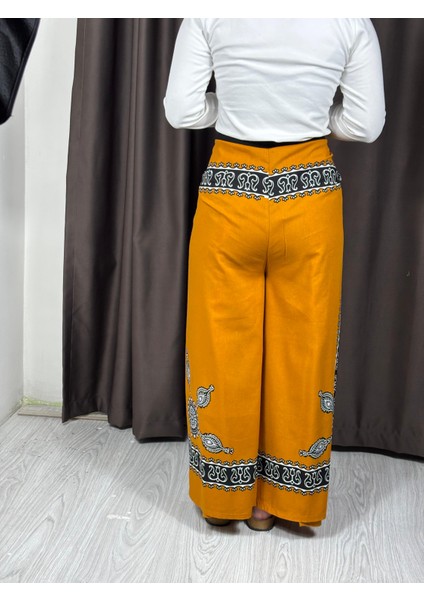 Etnik Desenli Bağlamalı Bulmaca Pantolon modelleri