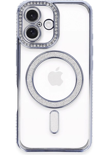Newface iPhone 16 Plus Kılıf Joke Simli Magneticsafe Kılıf - Mavi