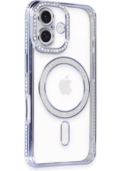 Newface iPhone 16 Plus Kılıf Joke Simli Magneticsafe Kılıf - Mavi