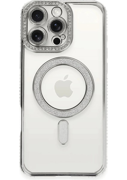 Newface iPhone 16 Pro Kılıf Joke Simli Magneticsafe Kılıf - Gümüş